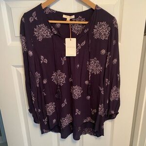 Skies Are Blue Dark Blue Floral Blouse